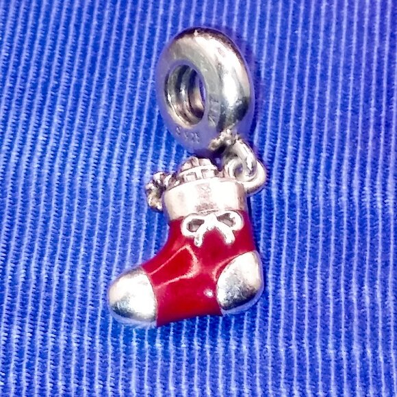 Pandora Festive Stocking Dangle Charm 925 Sterling Silver Red Enamel RETIRED - Picture 2 of 10